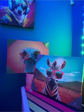 Colorful Zebra Canvas Wall Art with Pink Sunglasses